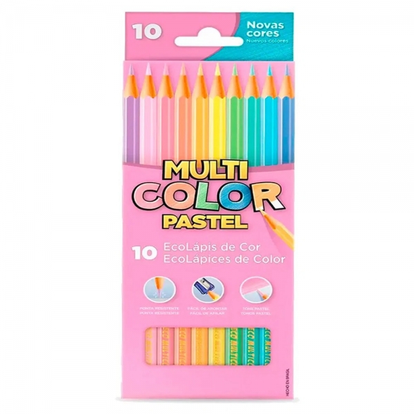 LÁPIS DE COR MULTICOLOR TONS PASTEL 10 CORES
