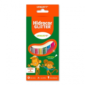 CANETINHA HIDROCOR COM GLITTER 8 CORES LEO&LEO