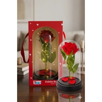 ROSA VERMELHA ARTIFICIAL EM CÚPULA COM LED