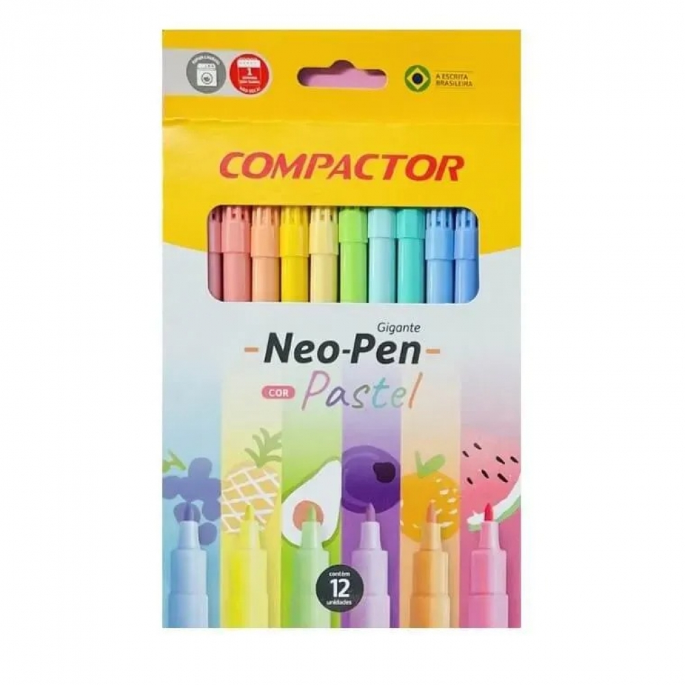CANETINHA HIDROGRÁFICA TOM PASTEL 12 CORES COMPACTOR