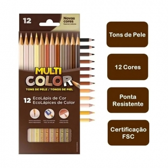 LÁPIS DE COR TONS DE PELE MULTICOLOR 12 CORES
