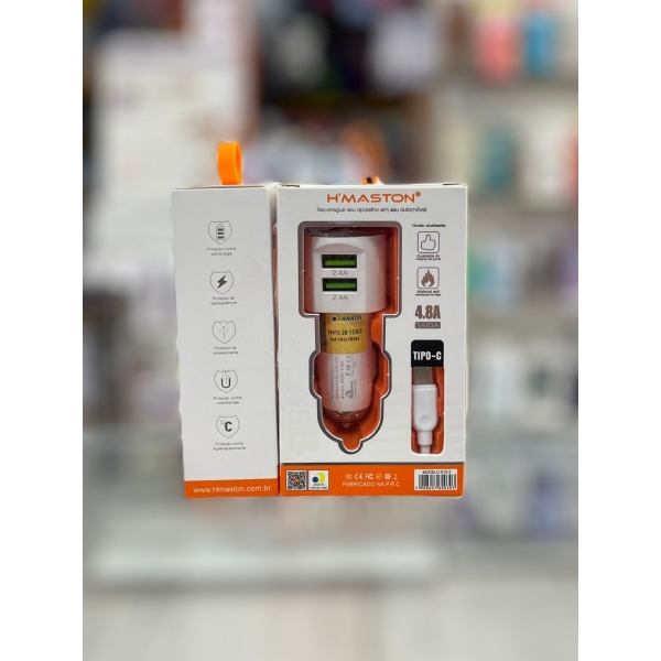 CARREGADOR VEICULAR 4.8A TIPO-C COM 2 USB H´MASTON S15-3