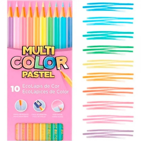 LÁPIS DE COR MULTICOLOR TONS PASTEL 10 CORES