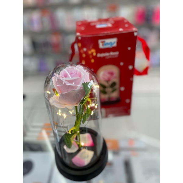 ROSA ARTIFICIAL EM CÚPULA ACRÍLICA COM LED