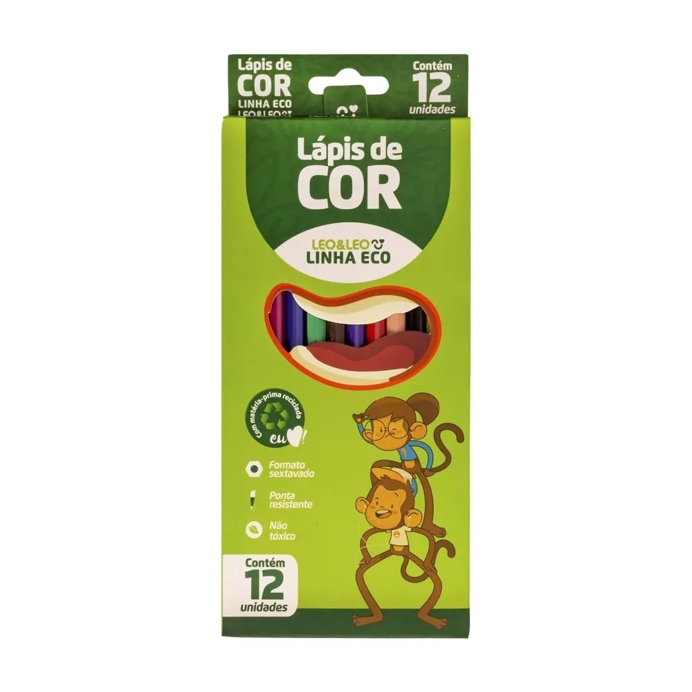 LAPIS DE COR SEXTAVADO 12 CORES LEO&LEO