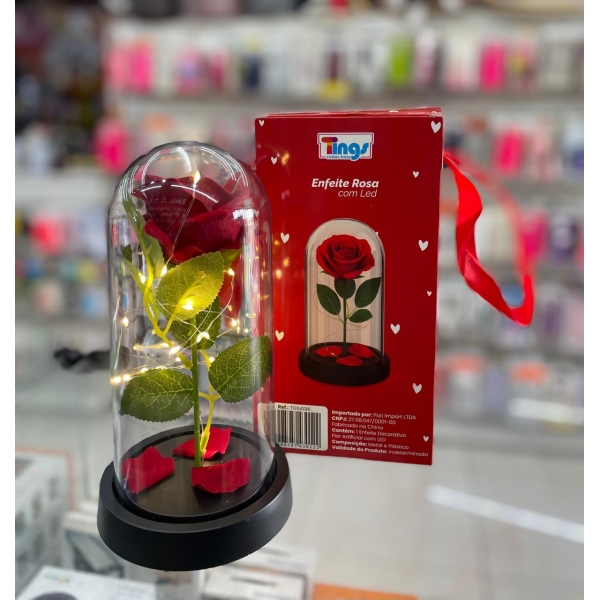 ROSA VERMELHA ARTIFICIAL EM CÚPULA COM LED