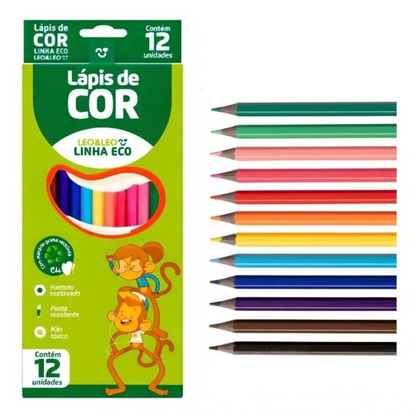 LAPIS DE COR SEXTAVADO 12 CORES LEO&LEO