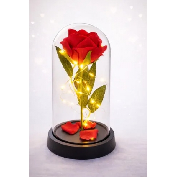 ROSA VERMELHA ARTIFICIAL EM CÚPULA COM LED