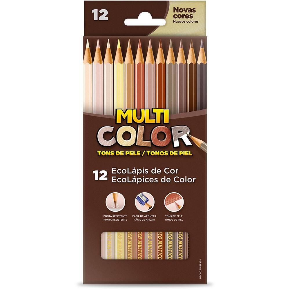 LÁPIS DE COR TONS DE PELE MULTICOLOR 12 CORES