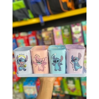 CONJUNTO PORTA CANETAS COM BANDEJA STITCH