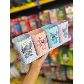 CONJUNTO PORTA CANETAS COM BANDEJA STITCH