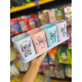 CONJUNTO PORTA CANETAS COM BANDEJA STITCH
